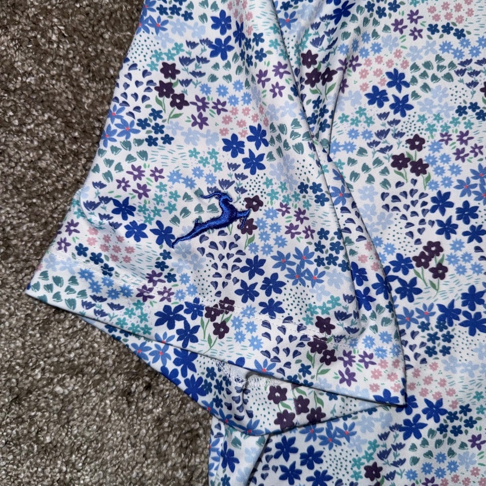 REDVANLY Polo Shirt Mens Lrg Blue Floral Performance Golf Short Sleeve Excellent - Picture 5 of 5